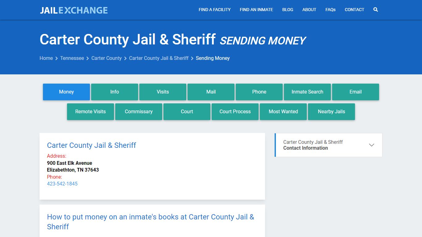 Send Money to Inmate - Carter County Jail & Sheriff, TN